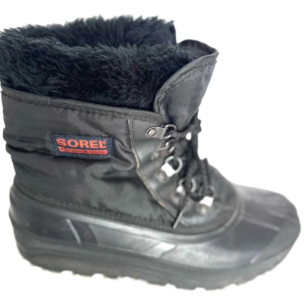 Sorel Black Insulated Boots Size 7 Lace Up Rubber Sole Winter Waterproof Snow - Picture 1 of 7